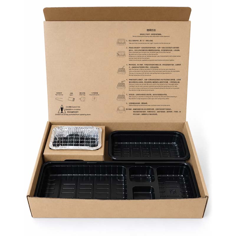 Disposable BBQ box interior with black trays